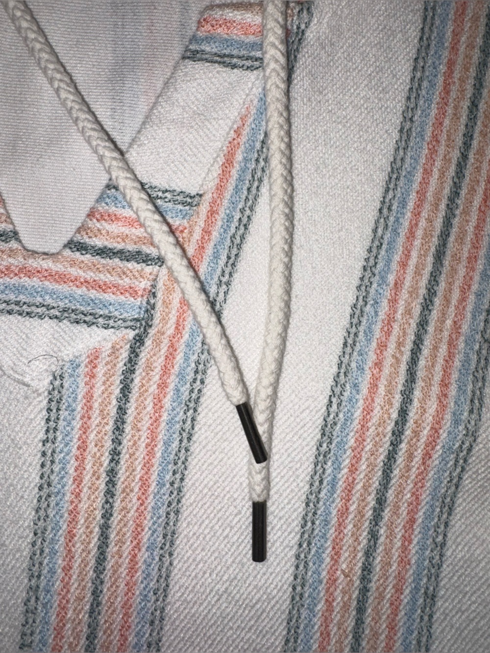 Roxy Cream Hooded Pullover with Coral and Teal Stripes - Picture 3 of 6